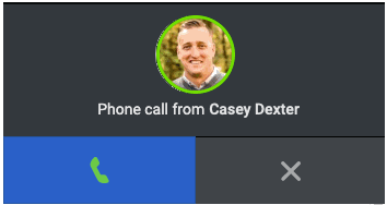 Incoming call alert with the accept and decline icons