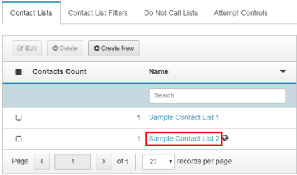 La figura muestra dónde hacer clic para abrir una lista de contactos para editar.