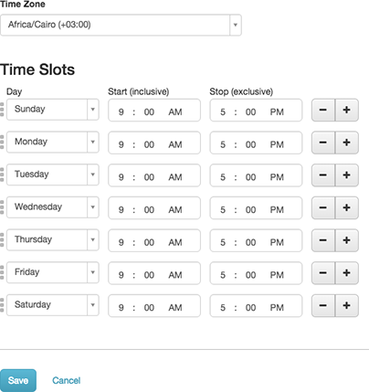 Figure shows default time slots for a time zone