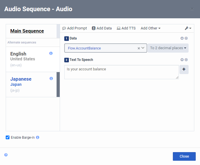 Audio sequence account balance Sequence BuilderB