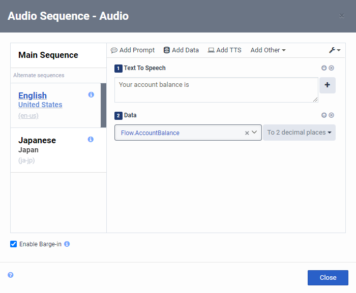 Audio sequence account balance Sequence Builder