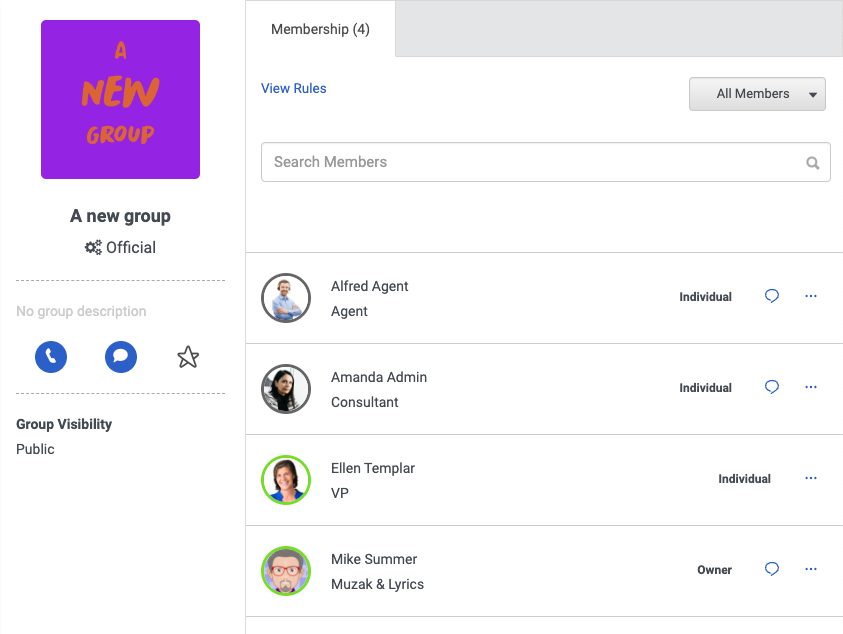 A sample group profile page