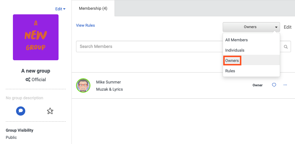 Filter members for owners