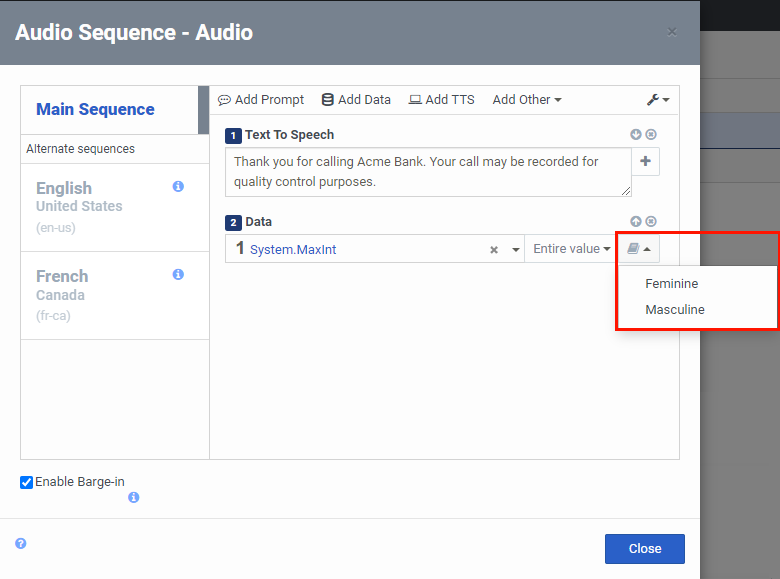 Gender selection in audio sequences