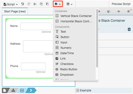 Figure shows components toolbar as a drop down list.