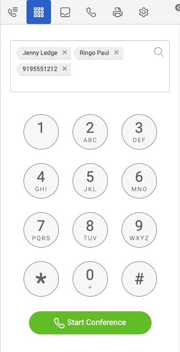 The Genesys Cloud calls dialpad with names and numbers entered