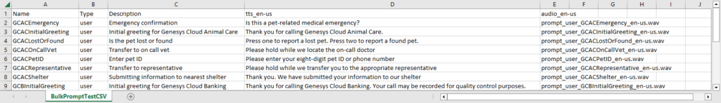 CSV table