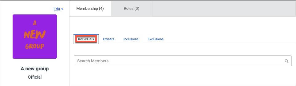 The static group membership tab with the Individuals tab in a box
