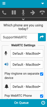 WebRTC設定ウィンドウ