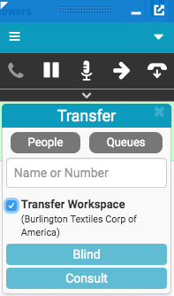 Transfer workspace window