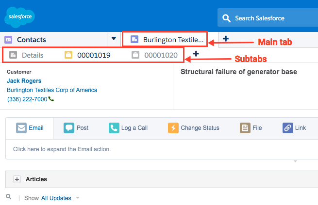 Transfer main tab and subtabs in Salesforce