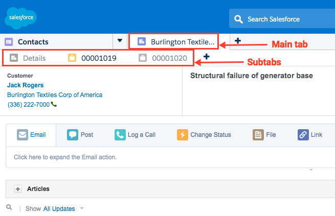 Transferir pestaña principal y subpestañas en Salesforce