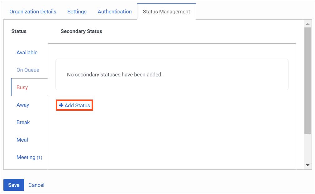 The image shows the status management for a primary status.