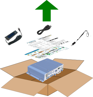 Edge MiniまたはEdge Microアプライアンスの箱を開ける方法を示す図