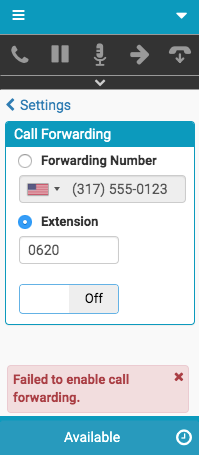 Error message about call forwarding to an extension