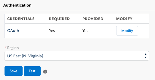 Sección de autenticación en Configuración compartida en Salesforce