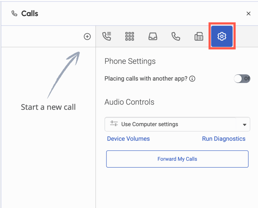 The Phone Settings icon on the Calls panel