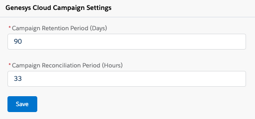 Genesys Cloud Campaign Settings section for Campaign Management in Salesforce