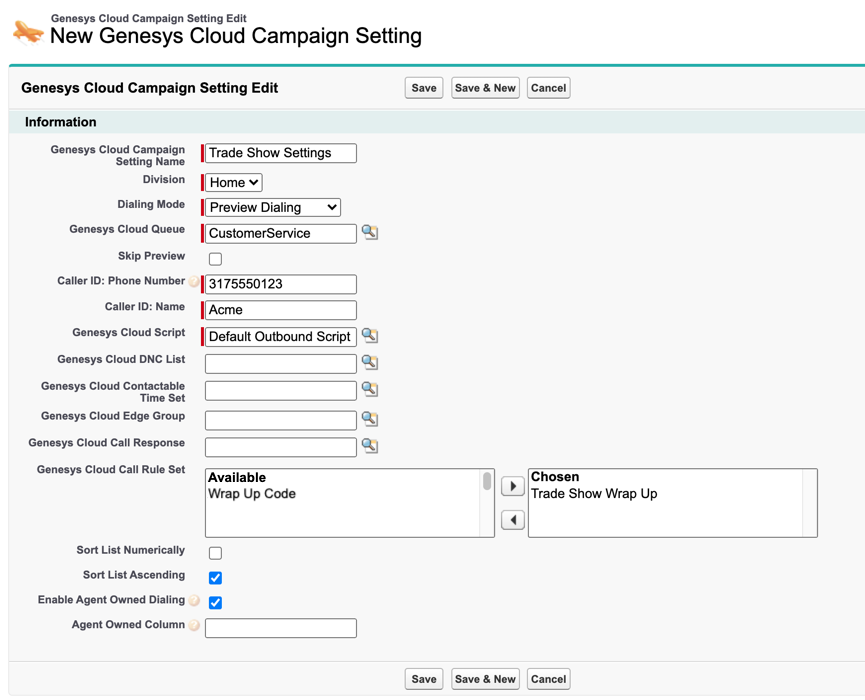 Configure Genesys Cloud campaign setting information Genesys Cloud