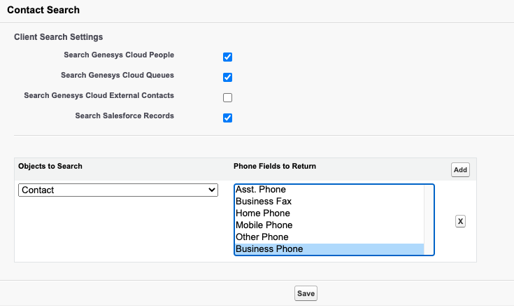 Contact Search in Genesys Cloud for Salesforce