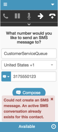 Error message about active SMS conversation