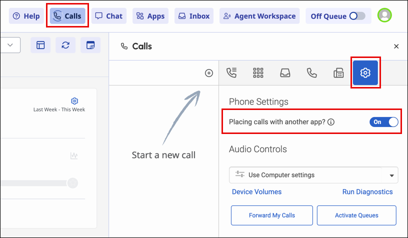 This image is a screenshot of enabling the option to place calls from an app in Genesys Cloud.