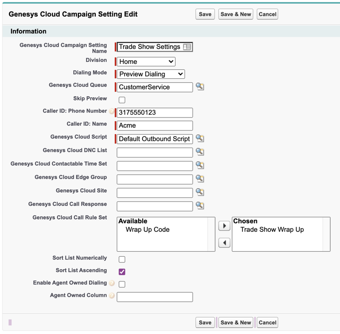 Genesys Cloud Campaign Setting Details