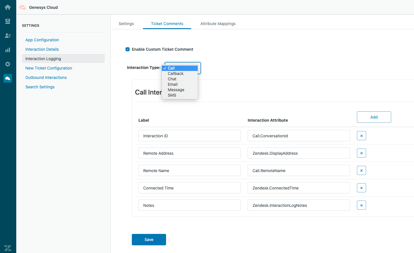 Comentarios de tickets para el registro de interacciones en Genesys Cloud para Zendesk