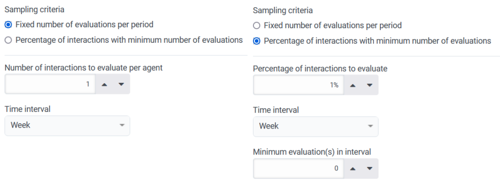Create evaluations by agent, sampling criteria