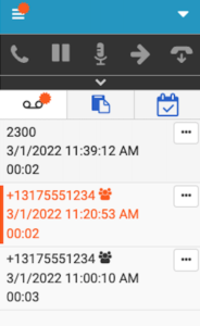 This image shows the list of voicemails in the client.