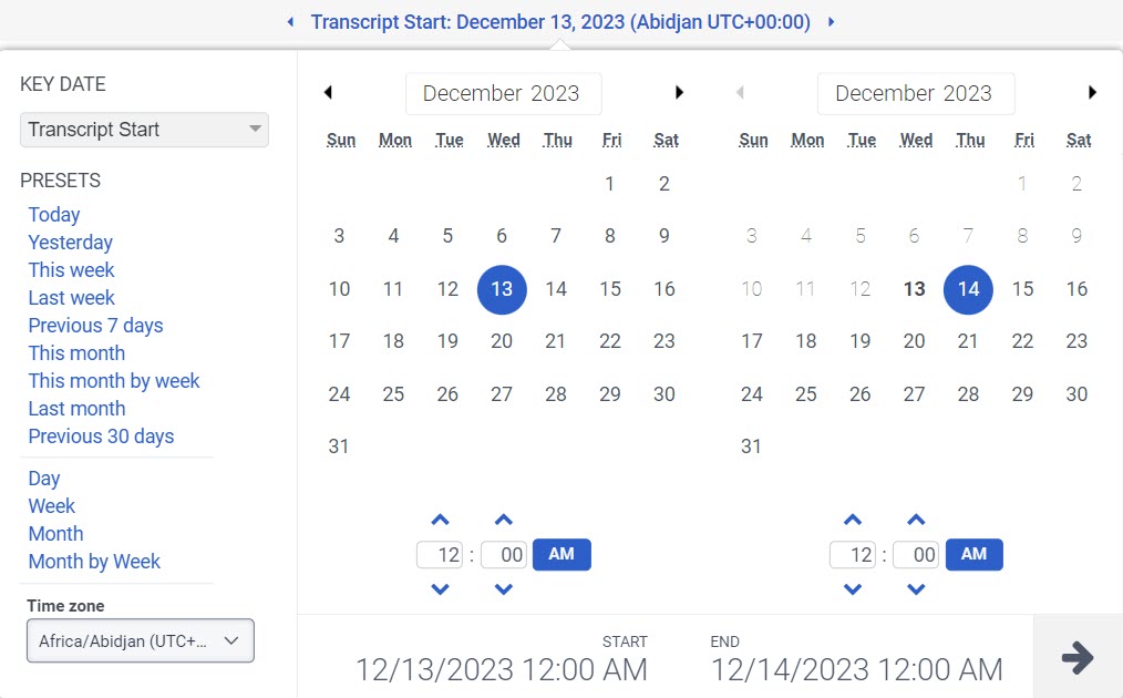 Date filter with Transcription key date