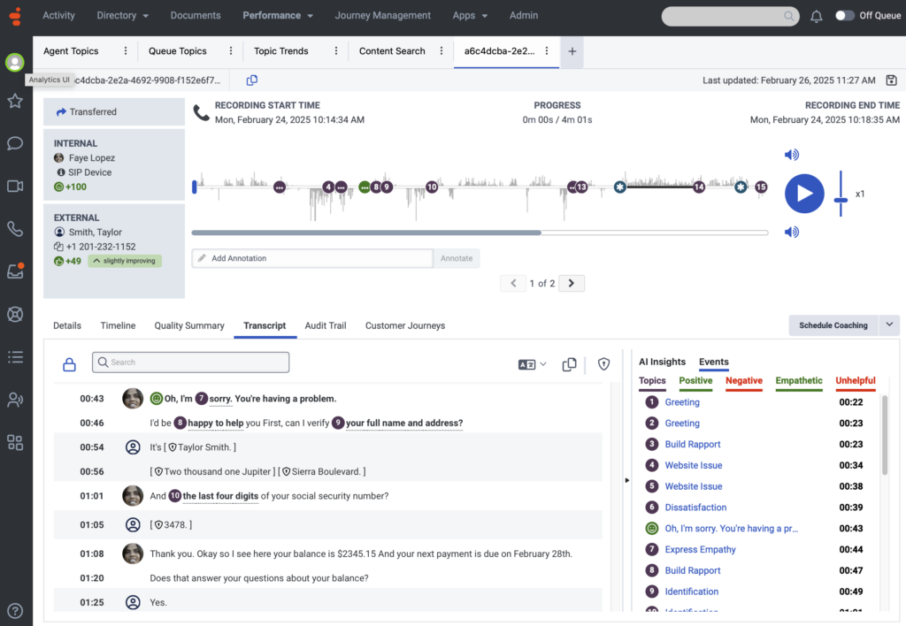 Voice Transcript view with AI summary