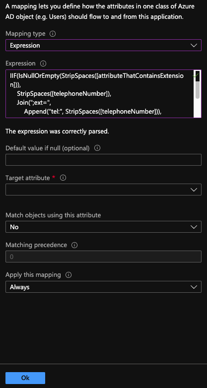 Expression mapping type in Azure Active Directory