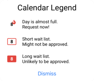 Example of some of the symbols on the calendar legend
