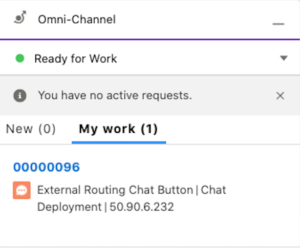 The Omni-Channel widget showing the work item routed to the agent.