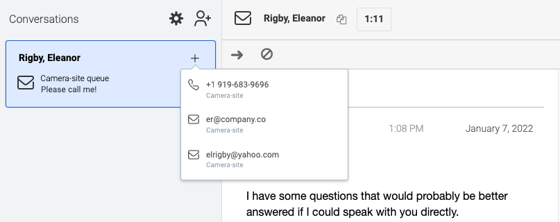 Interaction that shows an agent switching from email to a call at a customer's request