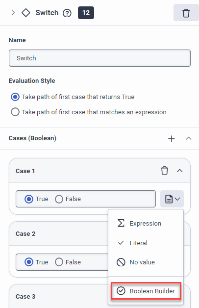 Zugriff auf den Boolean Builder in einer Switch Architect-Aktion