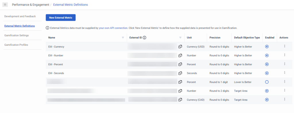 Configurer des mesures externes pour les profils de gamification