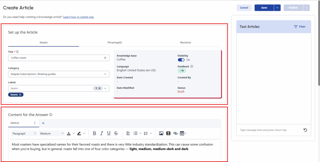Create a KB article