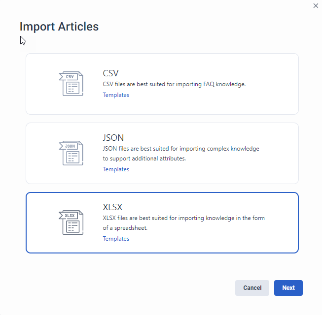 Import knowledge base articles