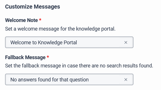 Set welcome and fallback messages on the knowledge portal