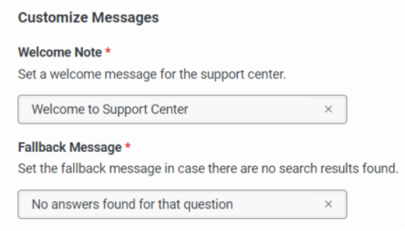 Modify support center messages