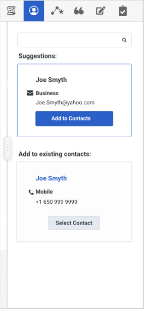 The contact panel that shows an existing contact who used a new channel to reach out