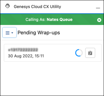 This image shows the pending wrap-ups in the Genesys Cloud CX Utility window.