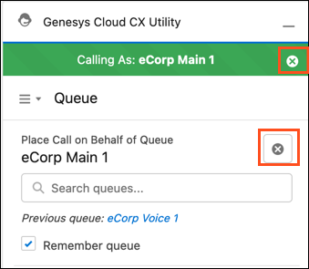 The image shows how to remove the queue selected on behalf to make calls.