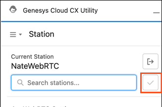 The images shows the Genesys Cloud CX utility window with the station details selected for voice calls.