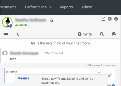 Cette image est une capture d'écran de la réunion des équipes disponible à partir du chat.