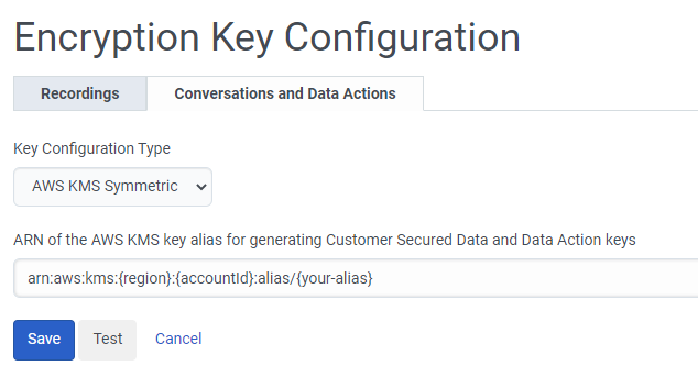 Ecryption key configuration