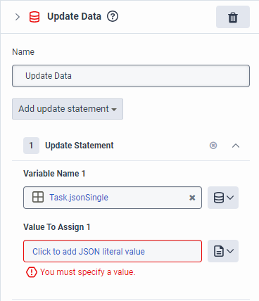 Update Data action with JSON