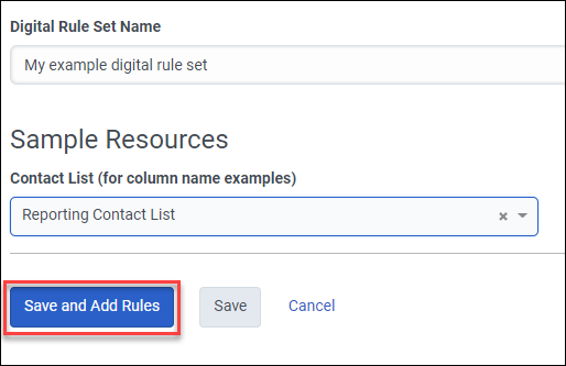 Digital Rule Set Name page